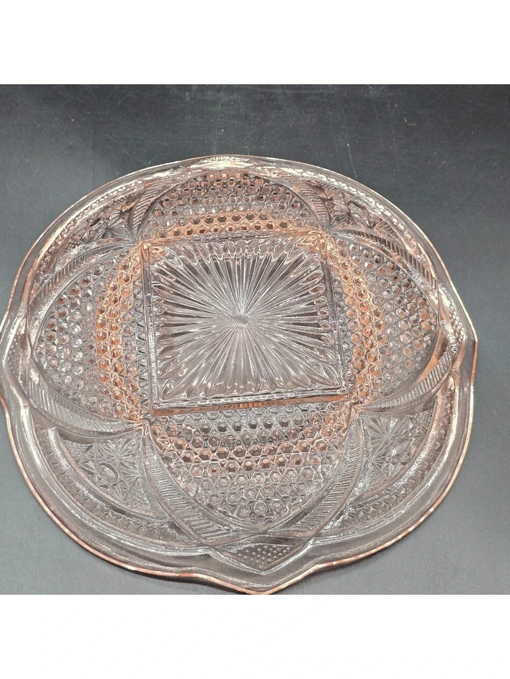 Vintage EAPG Massachusetts Pattern Pink Glass Covered Butter / Cheese Dish